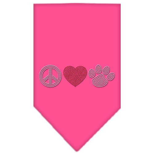 Peace Love Paw Rhinestone Bandana Bright Pink Large